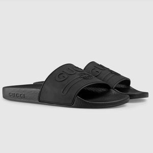 Womens black logo gucci slides